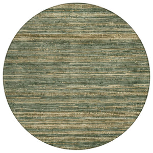 HomeRoots 5' Durable Fern Green and Charcoal Striped Area Rug – Washable, Stain-Resistant for Indoor/Outdoor Use 8' Round 622572