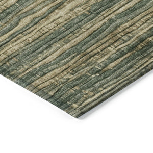 HomeRoots 5' Durable Fern Green and Charcoal Striped Area Rug – Washable, Stain-Resistant for Indoor/Outdoor Use 8' Round 622572