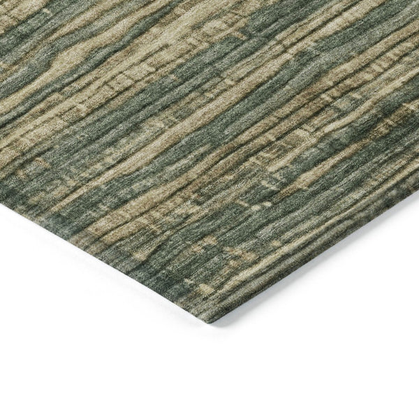 HomeRoots 5' Durable Fern Green and Charcoal Striped Area Rug – Washable, Stain-Resistant for Indoor/Outdoor Use 8' Round 622572