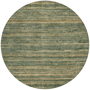 HomeRoots 5' Durable Fern Green and Charcoal Striped Area Rug – Washable, Stain-Resistant for Indoor/Outdoor Use 8' Round 622572