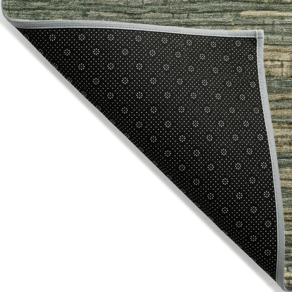 HomeRoots 5' Durable Fern Green and Charcoal Striped Area Rug – Washable, Stain-Resistant for Indoor/Outdoor Use 8' X 10' 622573