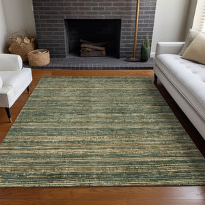 HomeRoots 5' Durable Fern Green and Charcoal Striped Area Rug – Washable, Stain-Resistant for Indoor/Outdoor Use 8' X 10' 622573
