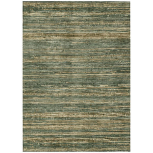 HomeRoots 5' Durable Fern Green and Charcoal Striped Area Rug – Washable, Stain-Resistant for Indoor/Outdoor Use 9' X 12' 622574