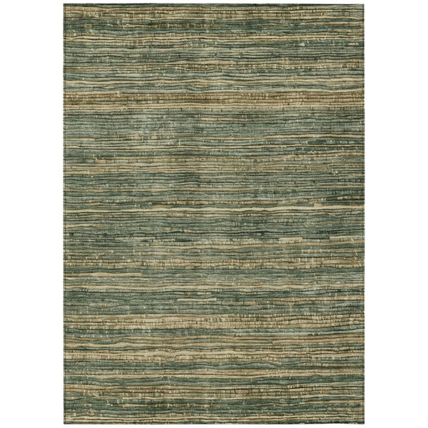 HomeRoots 5' Durable Fern Green and Charcoal Striped Area Rug – Washable, Stain-Resistant for Indoor/Outdoor Use 10' X 14' 622575
