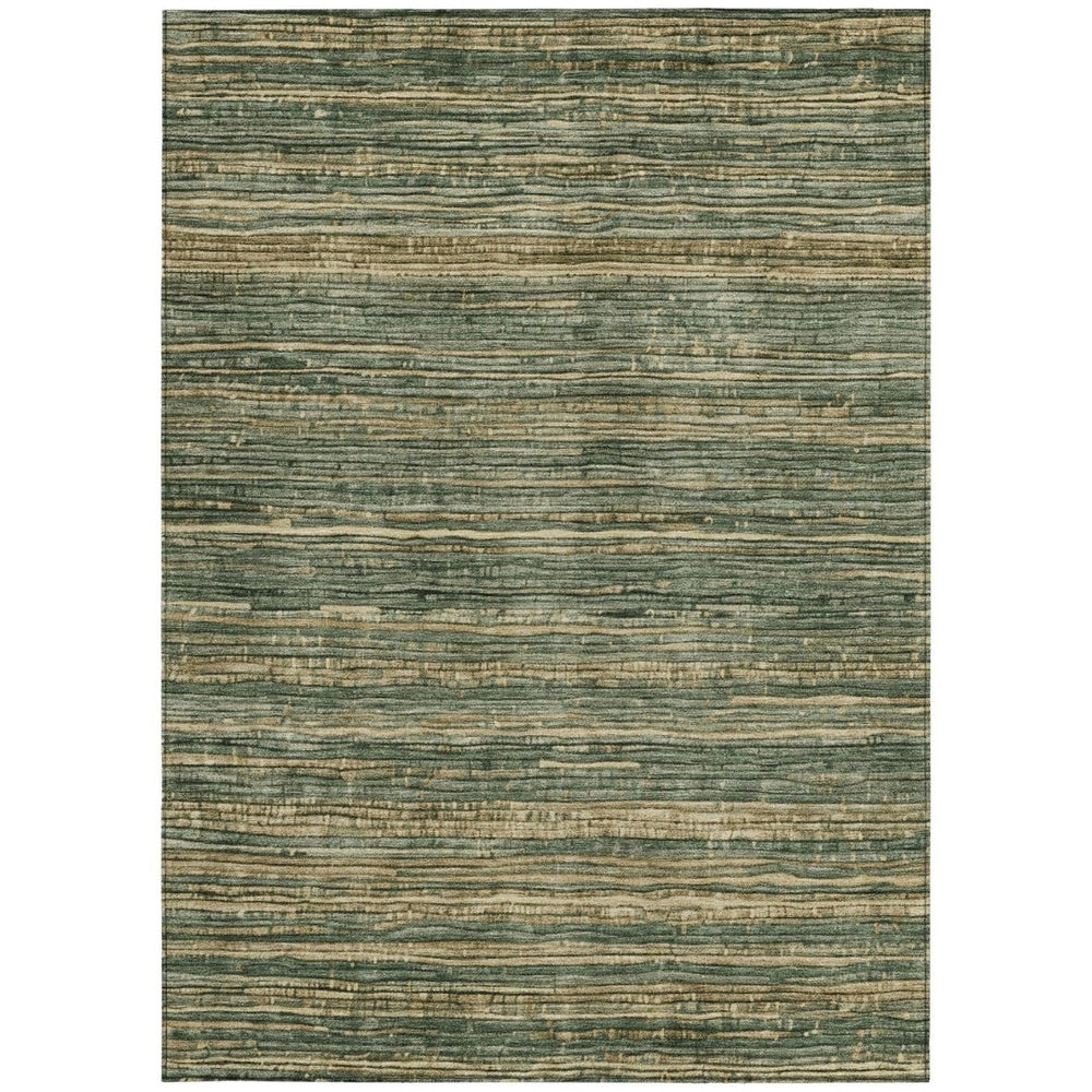 HomeRoots 5' Durable Fern Green and Charcoal Striped Area Rug – Washable, Stain-Resistant for Indoor/Outdoor Use 10' X 14' 622575