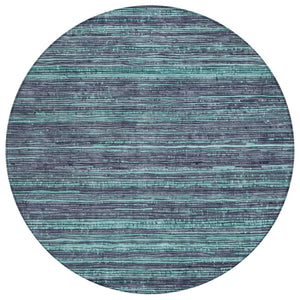 HomeRoots 5' Washable Teal Blue and Gray Striped Area Rug for Indoor and Outdoor Spaces – Stylish and Durable! 8' Round 622596