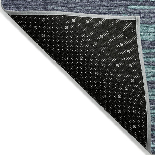HomeRoots 5' Washable Teal Blue and Gray Striped Area Rug for Indoor and Outdoor Spaces – Stylish and Durable! 8' Round 622596