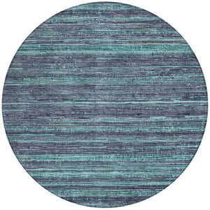 HomeRoots 5' Washable Teal Blue and Gray Striped Area Rug for Indoor and Outdoor Spaces – Stylish and Durable! 8' Round 622596