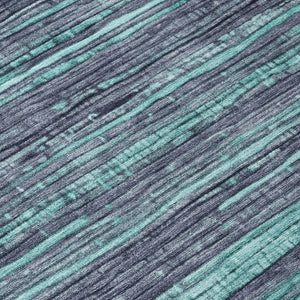 HomeRoots 5' Washable Teal Blue and Gray Striped Area Rug for Indoor and Outdoor Spaces – Stylish and Durable! 8' Round 622596
