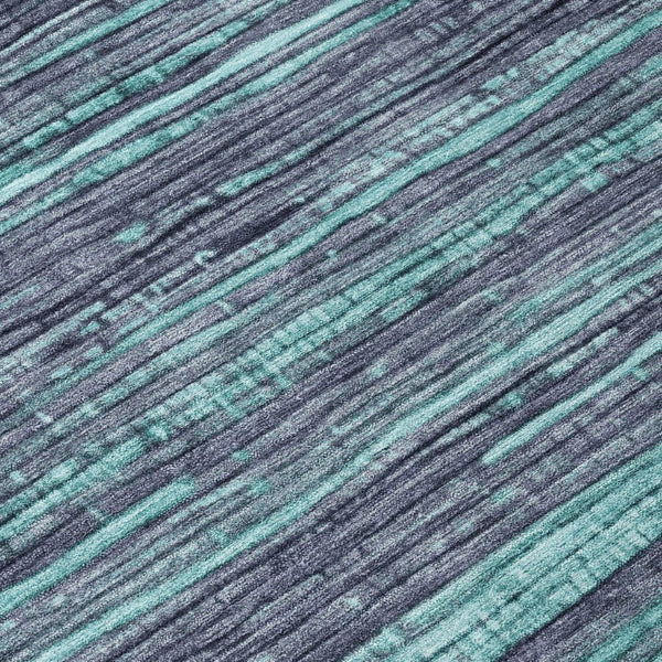 HomeRoots 5' Washable Teal Blue and Gray Striped Area Rug for Indoor and Outdoor Spaces – Stylish and Durable! 8' Round 622596