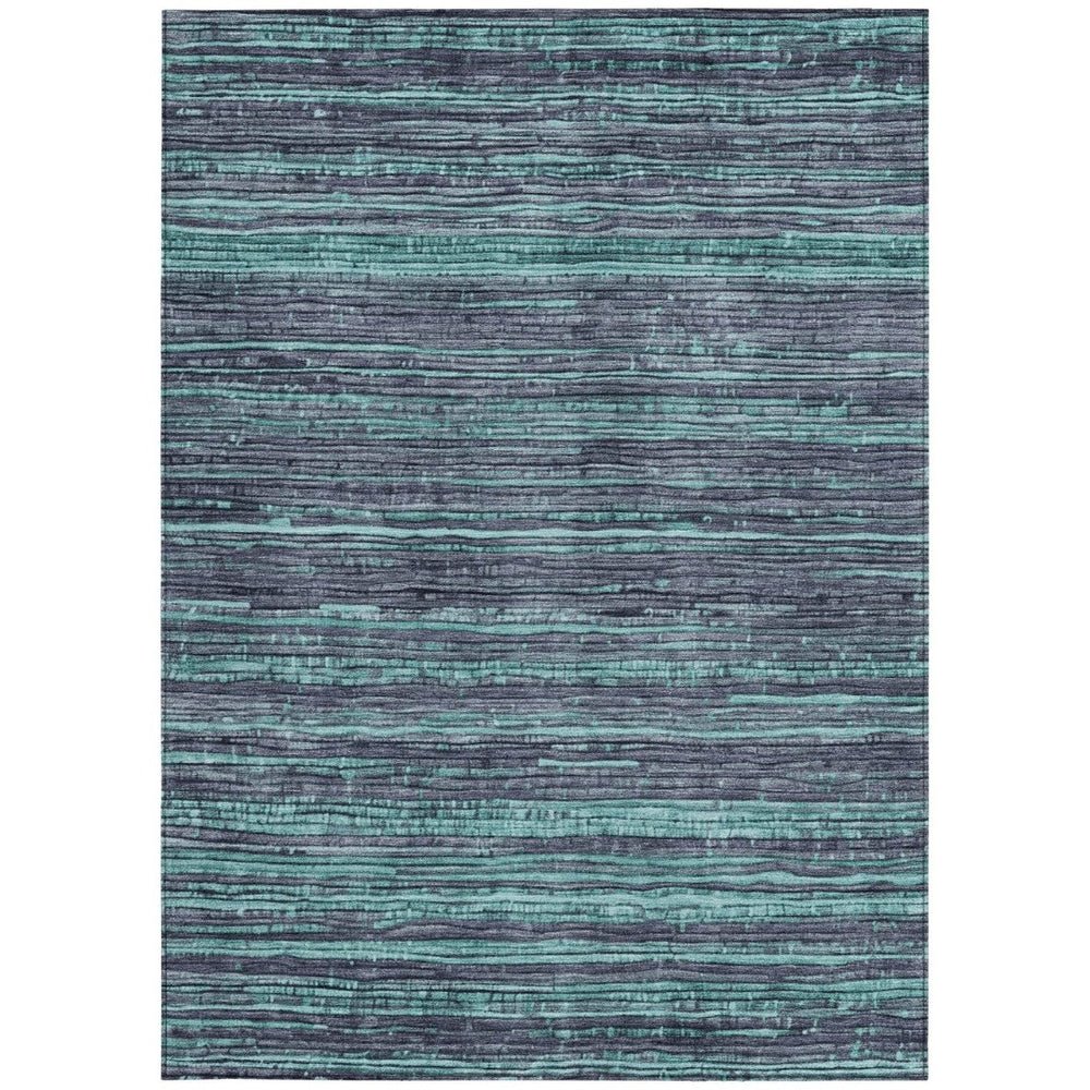 HomeRoots 5' Washable Teal Blue and Gray Striped Area Rug for Indoor and Outdoor Spaces – Stylish and Durable! 8' X 10' 622597