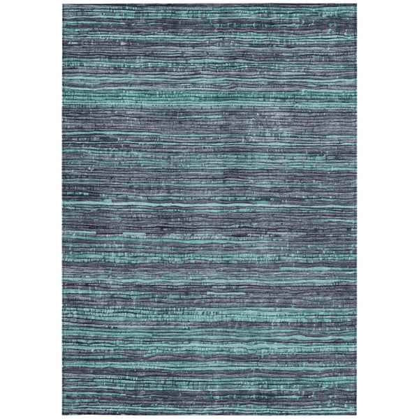 HomeRoots 5' Washable Teal Blue and Gray Striped Area Rug for Indoor and Outdoor Spaces – Stylish and Durable! 8' X 10' 622597