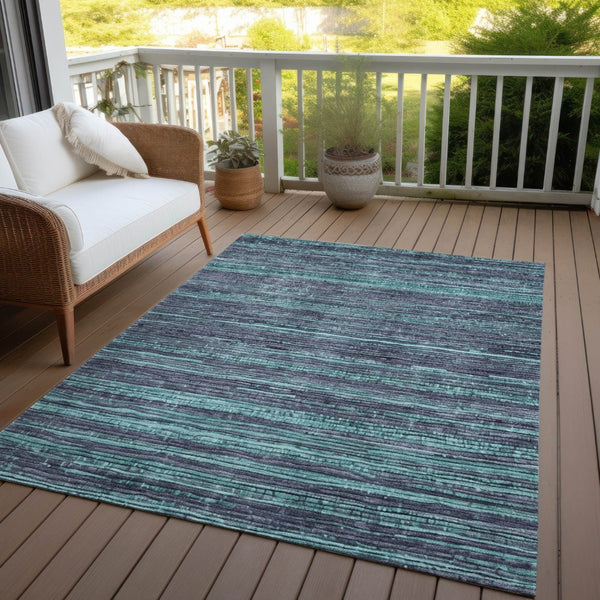 HomeRoots 5' Washable Teal Blue and Gray Striped Area Rug for Indoor and Outdoor Spaces – Stylish and Durable! 8' X 10' 622597