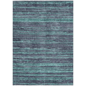 HomeRoots 5' Washable Teal Blue and Gray Striped Area Rug for Indoor and Outdoor Spaces – Stylish and Durable! 9' X 12' 622598
