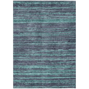 HomeRoots 5' Washable Teal Blue and Gray Striped Area Rug for Indoor and Outdoor Spaces – Stylish and Durable! 9' X 12' 622598