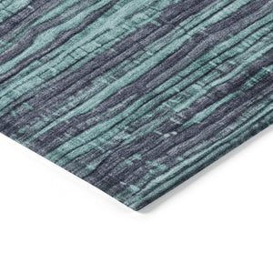 HomeRoots 5' Washable Teal Blue and Gray Striped Area Rug for Indoor and Outdoor Spaces – Stylish and Durable! 10' X 14' 622599