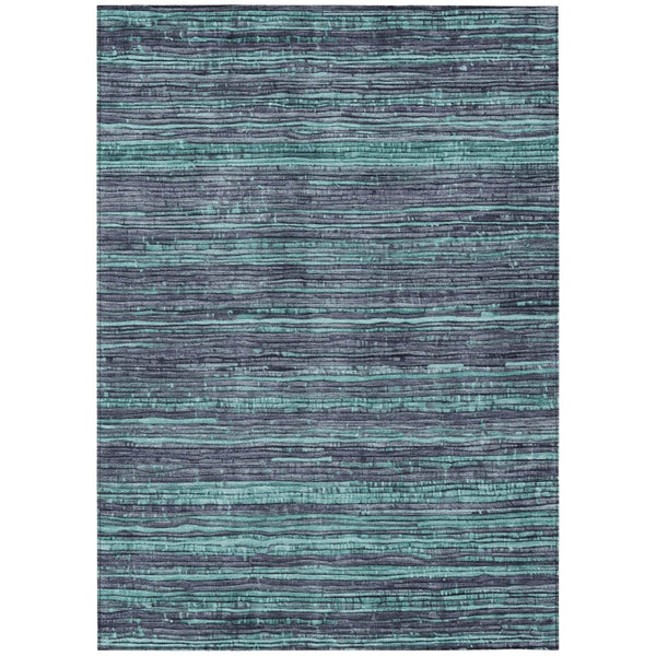 HomeRoots 5' Washable Teal Blue and Gray Striped Area Rug for Indoor and Outdoor Spaces – Stylish and Durable! 10' X 14' 622599