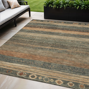 HomeRoots 5' Bold Fern Green and Rust Aztec Area Rug - Durable, Washable, Perfect for Indoor and Outdoor Spaces 5' X 8' 622601