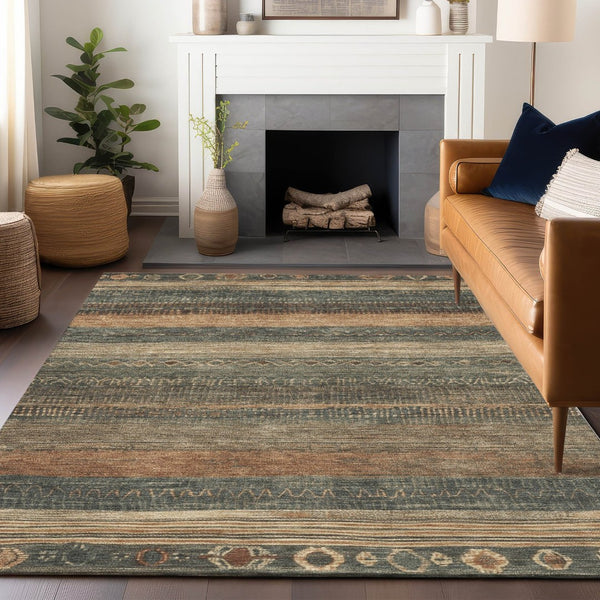 HomeRoots 5' Bold Fern Green and Rust Aztec Area Rug - Durable, Washable, Perfect for Indoor and Outdoor Spaces 5' X 8' 622601