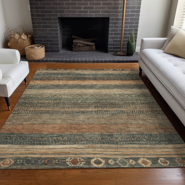 HomeRoots 5' Bold Fern Green and Rust Aztec Area Rug - Durable, Washable, Perfect for Indoor and Outdoor Spaces 5' X 8' 622601