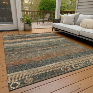 HomeRoots 5' Bold Fern Green and Rust Aztec Area Rug - Durable, Washable, Perfect for Indoor and Outdoor Spaces 5' X 8' 622601