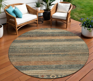 HomeRoots 5' Bold Fern Green and Rust Aztec Area Rug - Durable, Washable, Perfect for Indoor and Outdoor Spaces 8' Round 622602