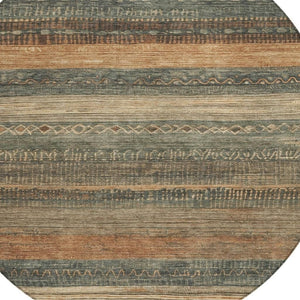 HomeRoots 5' Bold Fern Green and Rust Aztec Area Rug - Durable, Washable, Perfect for Indoor and Outdoor Spaces 8' Round 622602