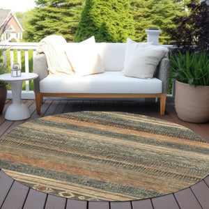 HomeRoots 5' Bold Fern Green and Rust Aztec Area Rug - Durable, Washable, Perfect for Indoor and Outdoor Spaces 8' Round 622602