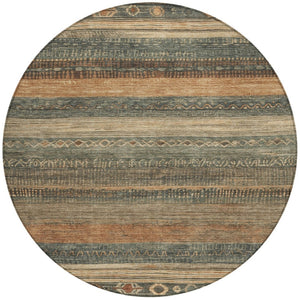 HomeRoots 5' Bold Fern Green and Rust Aztec Area Rug - Durable, Washable, Perfect for Indoor and Outdoor Spaces 8' Round 622602