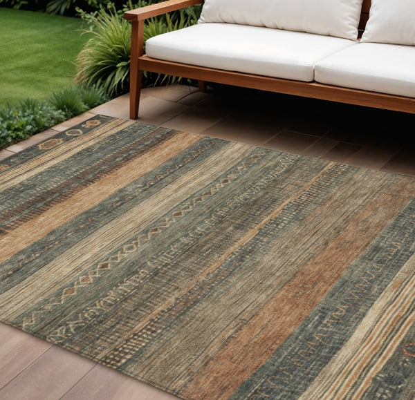 HomeRoots 5' Bold Fern Green and Rust Aztec Area Rug - Durable, Washable, Perfect for Indoor and Outdoor Spaces 8' X 10' 622603