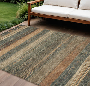 HomeRoots 5' Bold Fern Green and Rust Aztec Area Rug - Durable, Washable, Perfect for Indoor and Outdoor Spaces 9' X 12' 622604