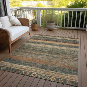 HomeRoots 5' Bold Fern Green and Rust Aztec Area Rug - Durable, Washable, Perfect for Indoor and Outdoor Spaces 9' X 12' 622604