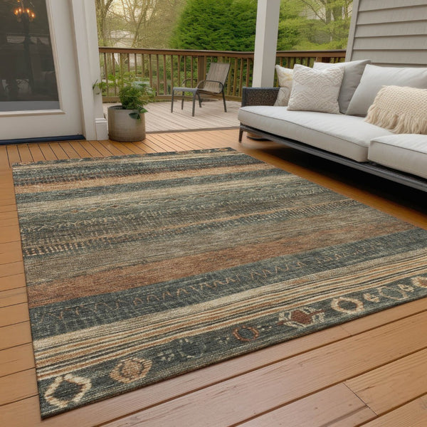 HomeRoots 5' Bold Fern Green and Rust Aztec Area Rug - Durable, Washable, Perfect for Indoor and Outdoor Spaces 9' X 12' 622604