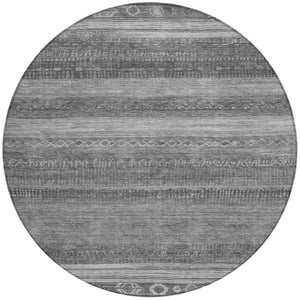HomeRoots 5' Gray and Silver Aztec Area Rug - Durable, Washable Design for Indoor and Outdoor Spaces 8' Round 622608