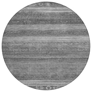 HomeRoots 5' Gray and Silver Aztec Area Rug - Durable, Washable Design for Indoor and Outdoor Spaces 8' Round 622608