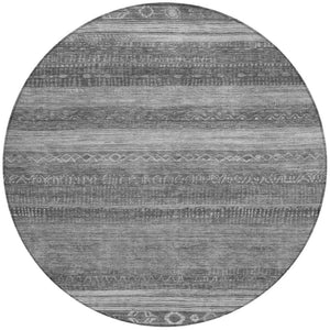 HomeRoots 5' Gray and Silver Aztec Area Rug - Durable, Washable Design for Indoor and Outdoor Spaces 8' Round 622608