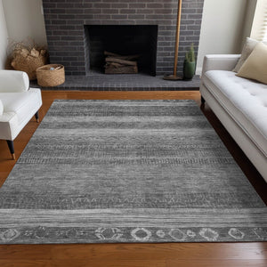 HomeRoots 5' Gray and Silver Aztec Area Rug - Durable, Washable Design for Indoor and Outdoor Spaces 8' X 10' 622609