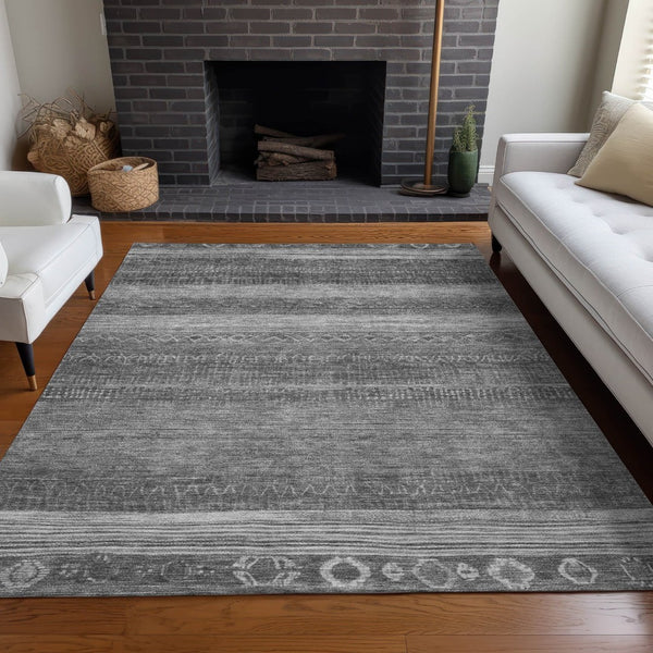 HomeRoots 5' Gray and Silver Aztec Area Rug - Durable, Washable Design for Indoor and Outdoor Spaces 8' X 10' 622609