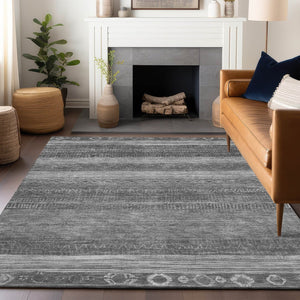 HomeRoots 5' Gray and Silver Aztec Area Rug - Durable, Washable Design for Indoor and Outdoor Spaces 9' X 12' 622610