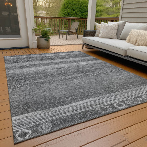 HomeRoots 5' Gray and Silver Aztec Area Rug - Durable, Washable Design for Indoor and Outdoor Spaces 10' X 14' 622611