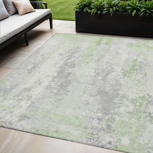 HomeRoots 5' Artichoke Green & Ivory Abstract Indoor Outdoor Area Rug - Durable, Washable, Modern Design 5' X 8' 622613