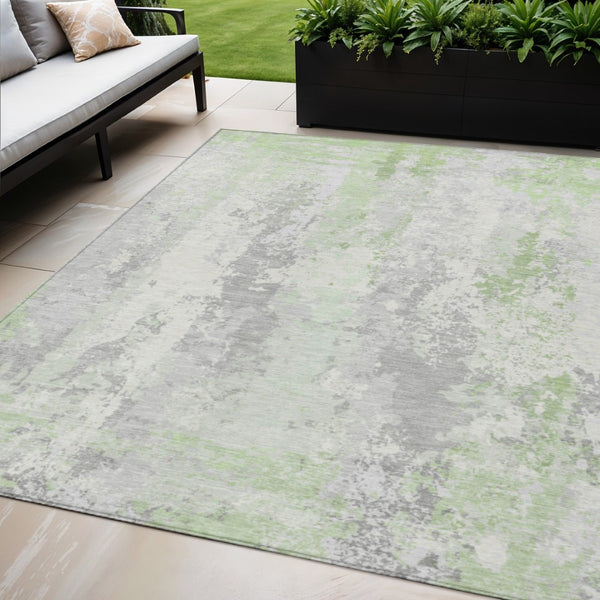 HomeRoots 5' Artichoke Green & Ivory Abstract Indoor Outdoor Area Rug - Durable, Washable, Modern Design 5' X 8' 622613