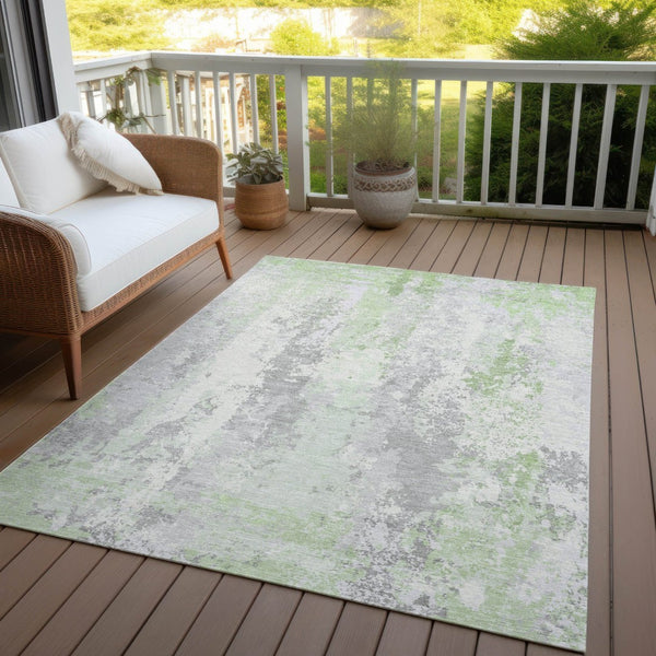 HomeRoots 5' Artichoke Green & Ivory Abstract Indoor Outdoor Area Rug - Durable, Washable, Modern Design 5' X 8' 622613