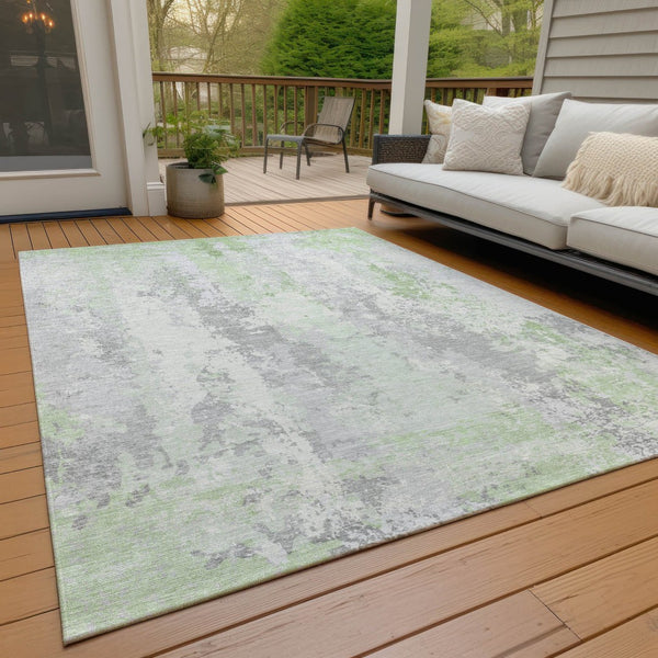 HomeRoots 5' Artichoke Green & Ivory Abstract Indoor Outdoor Area Rug - Durable, Washable, Modern Design 5' X 8' 622613