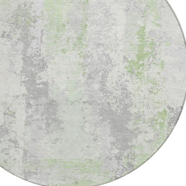 HomeRoots 5' Artichoke Green & Ivory Abstract Indoor Outdoor Area Rug - Durable, Washable, Modern Design 8' Round 622614