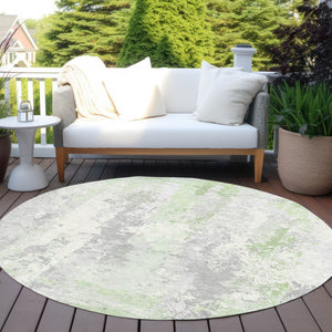 HomeRoots 5' Artichoke Green & Ivory Abstract Indoor Outdoor Area Rug - Durable, Washable, Modern Design 8' Round 622614