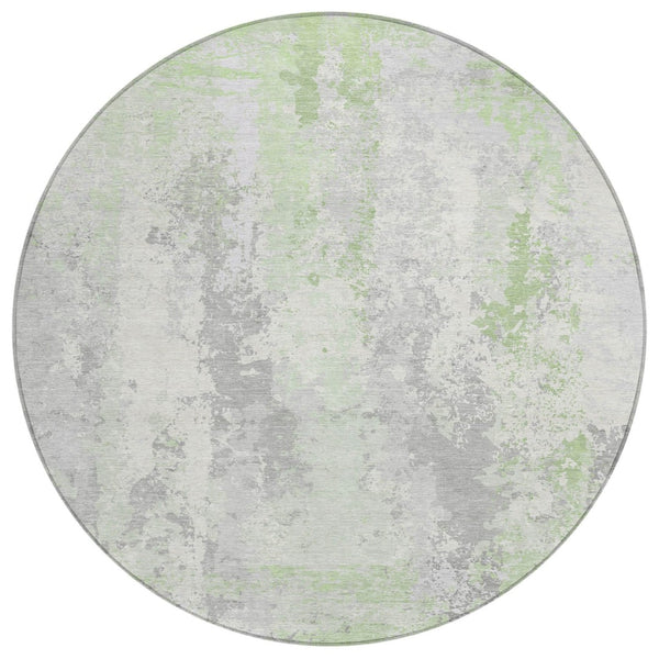 HomeRoots 5' Artichoke Green & Ivory Abstract Indoor Outdoor Area Rug - Durable, Washable, Modern Design 8' Round 622614