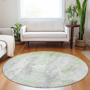HomeRoots 5' Artichoke Green & Ivory Abstract Indoor Outdoor Area Rug - Durable, Washable, Modern Design 8' Round 622614