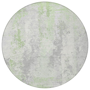 HomeRoots 5' Artichoke Green & Ivory Abstract Indoor Outdoor Area Rug - Durable, Washable, Modern Design 8' Round 622614