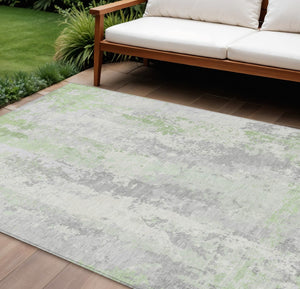 HomeRoots 5' Artichoke Green & Ivory Abstract Indoor Outdoor Area Rug - Durable, Washable, Modern Design 8' X 10' 622615